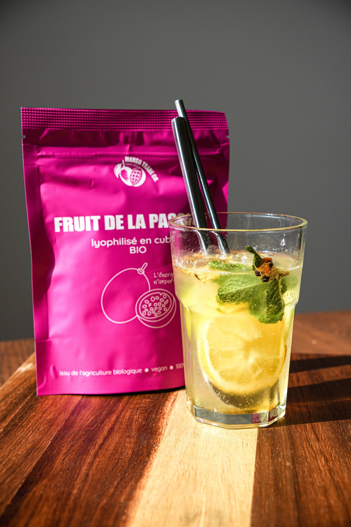 Limonade fruit de la passion, citron et menthe